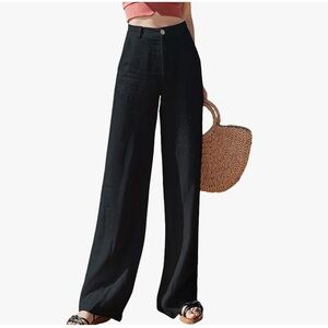 Womens Casual High Waisted Wide Leg Pants Button Up Straight Leg Trousers